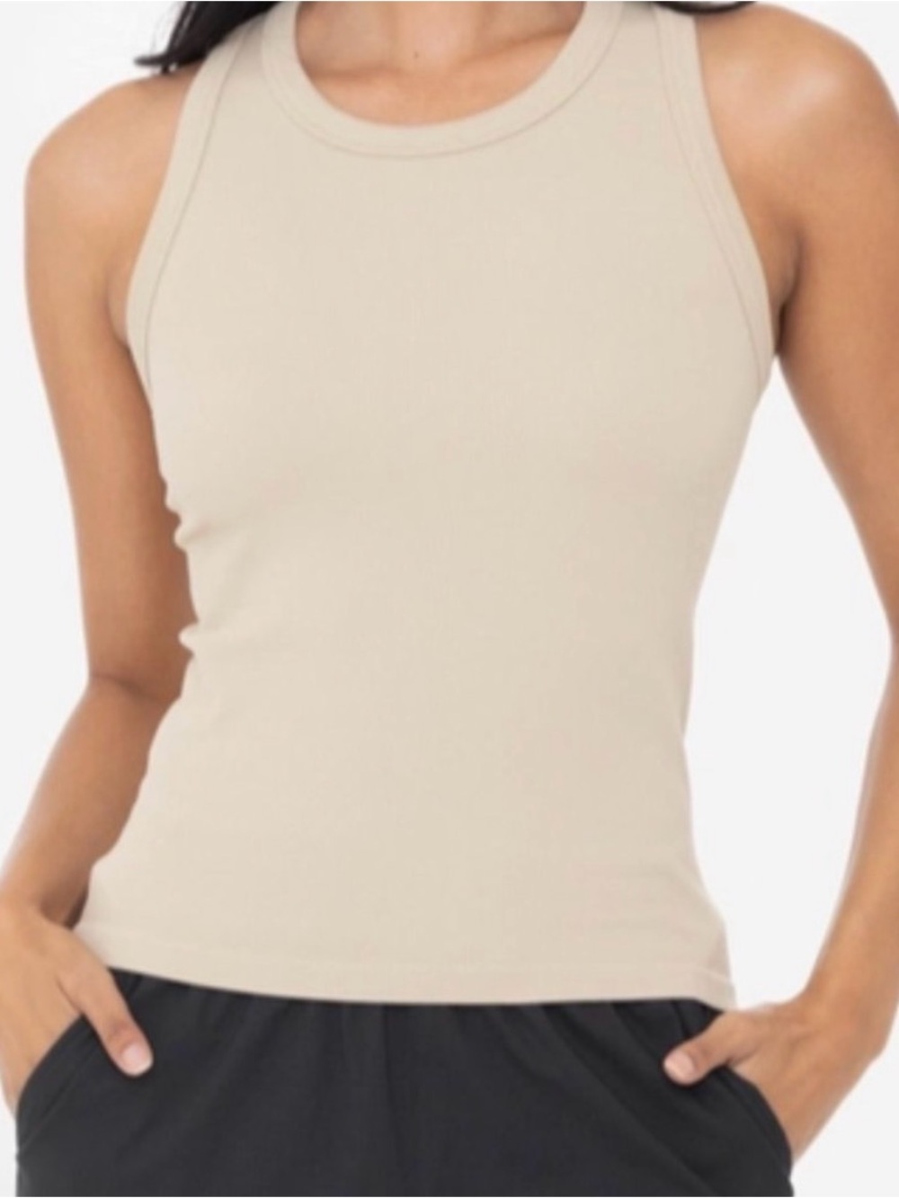 NWOT Mono B Essential Micro Ribbed Tank in Khaki, Large